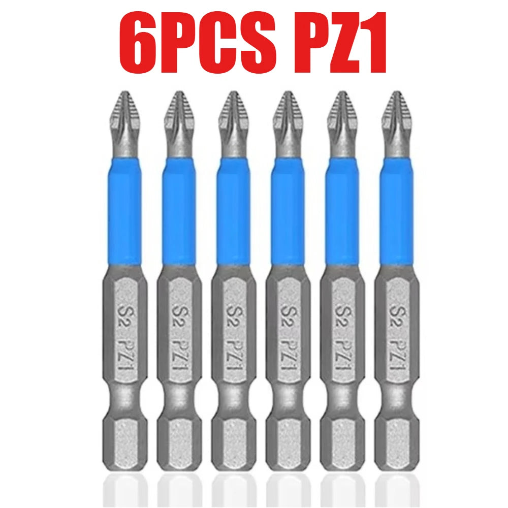 6-Piece Hexagonal Handle Phillips & Pozi Screwdriver Bit Set, 50mm
