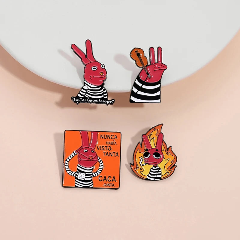 Cartoon Angry Red Rabbit Enamel Pins - Anime Prison Bunny Brooch Lapel Badge Gift