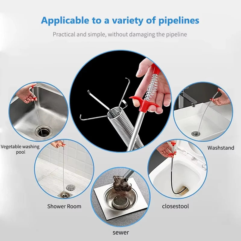 Spring Drain Snake Pipe Dredging Tool for Clogged Sinks, Toilets & Sewers