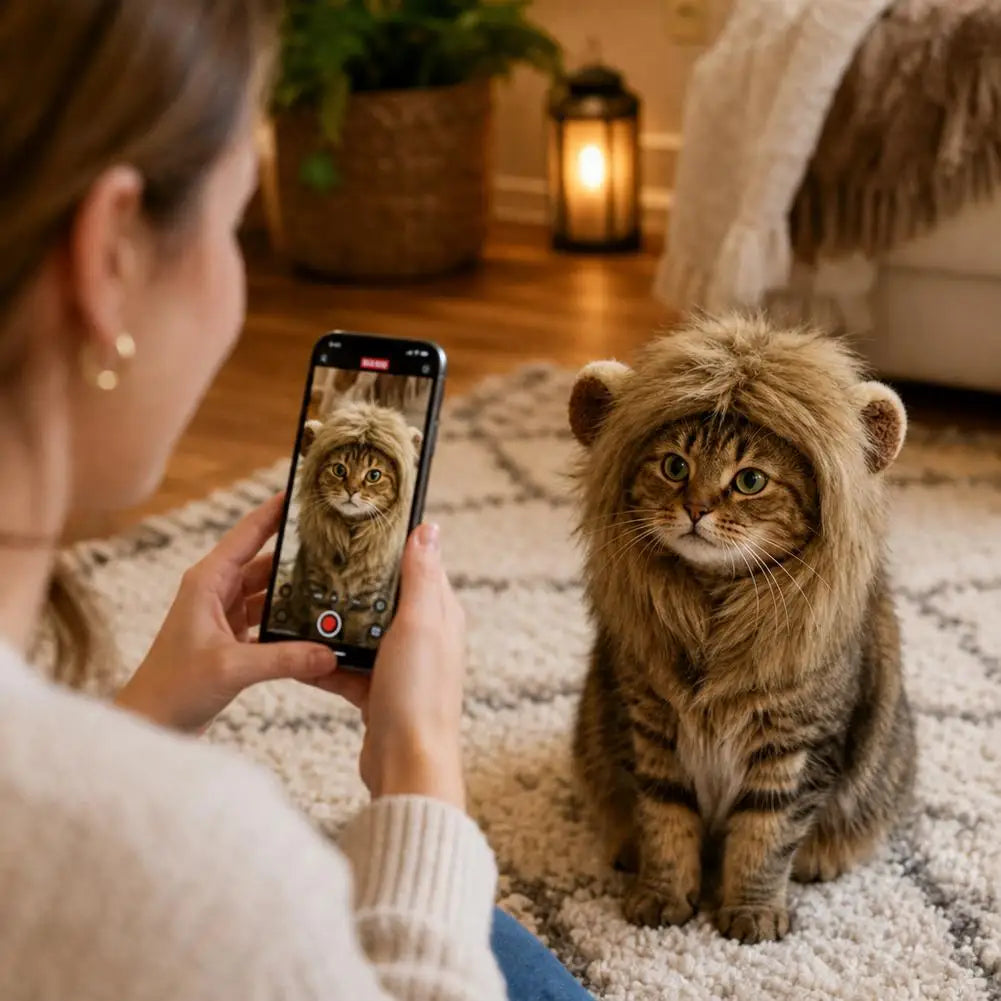 Elastic Lion Mane Headgear Cat Hat – Soft Pet Costume for Party Photos