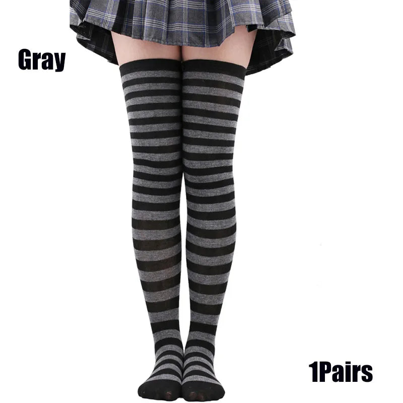 Y2K Striped Over-Knee Socks - Lolita JK Thigh High Stockings for Women