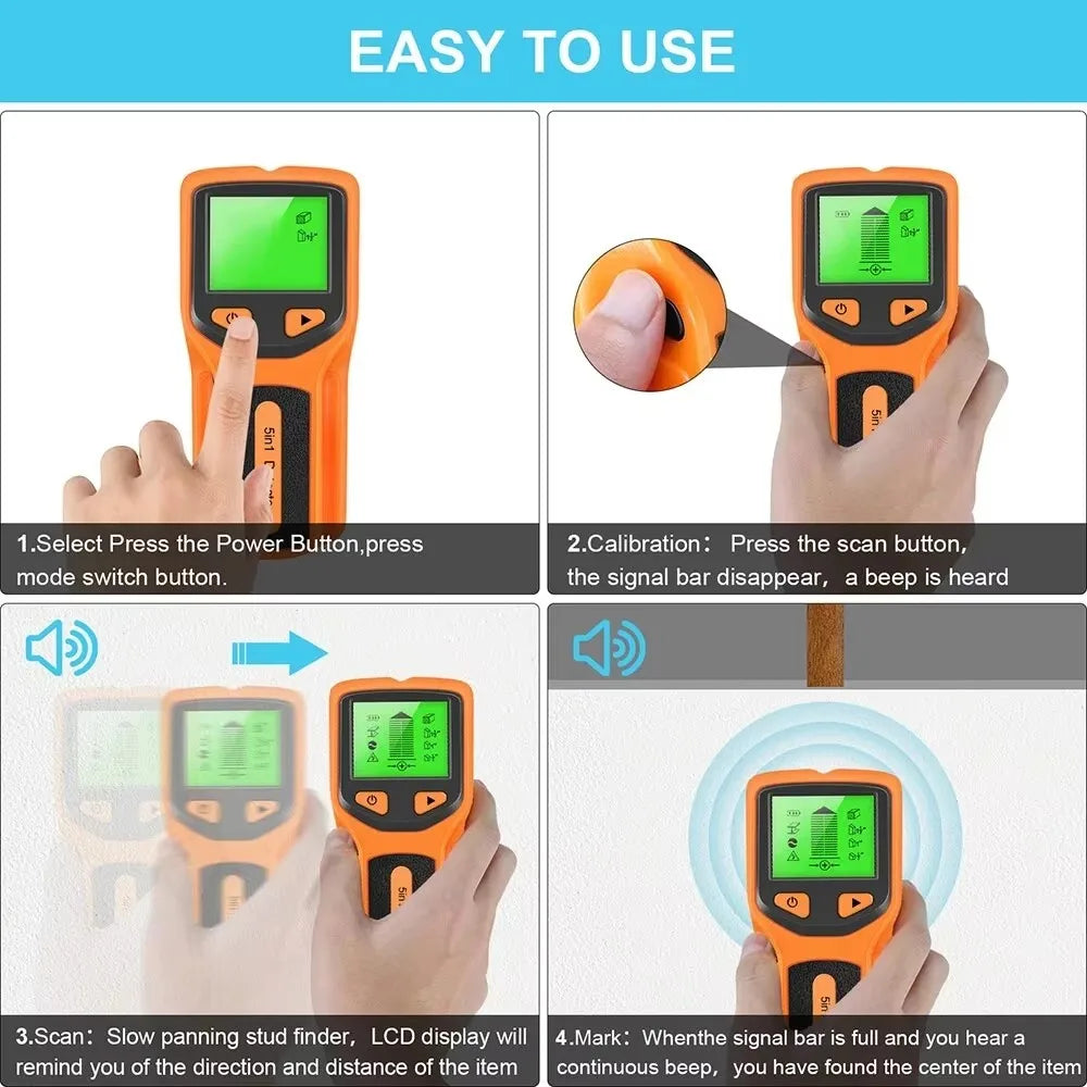Wall Stud Detector – 5-in-1 Electronic Stud, Metal & AC Wire Scanner with LCD Display