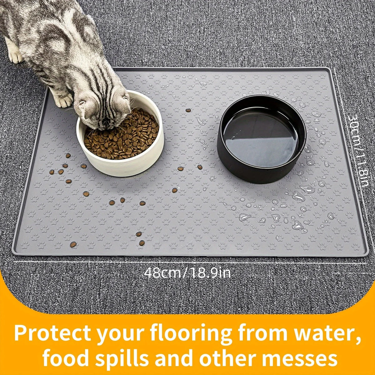 Silicone Paw Print Dog Feeding Mat, Raised Edge Non-Slip Pet Food Placemat