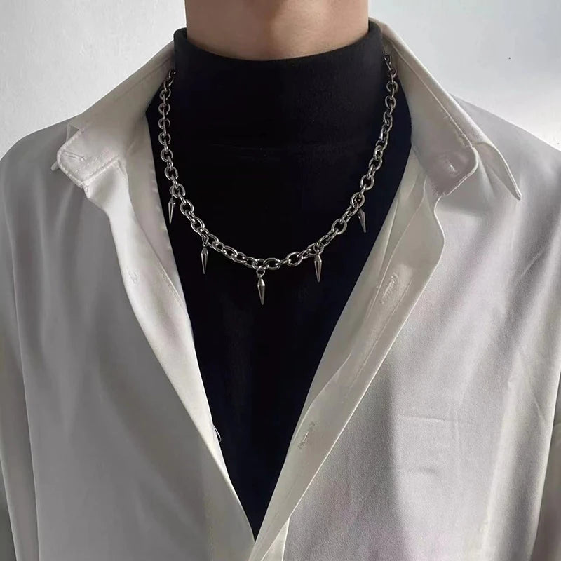 Stainless Steel Punk Stud Choker Necklace - Gothic Rivet Pendant Hip Hop Jewelry for Men & Women
