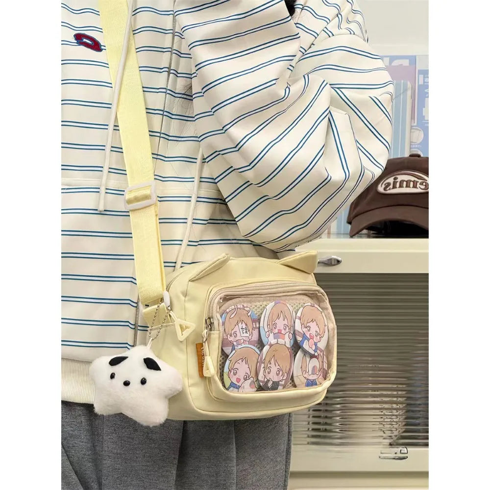 Y2K Clear Ita Crossbody Bag, Transparent Cartoon Doll Display Phone Bag