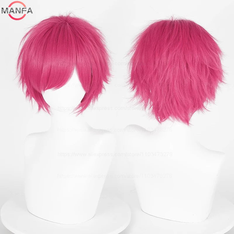 Short Straight Anime Cosplay Wig – 30cm Heat Resistant Synthetic Hair in Solid & Mixed Colors for Men and Women