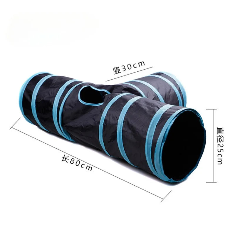 Collapsible Cat Tunnel Toy – Blue & Black Pop-Up Play Tube and Hideaway for Indoor Kittens