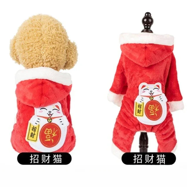 Winter Pet Jumpsuit for Small Dogs & Cats – Warm Plush Cartoon Animal Costume Onesie