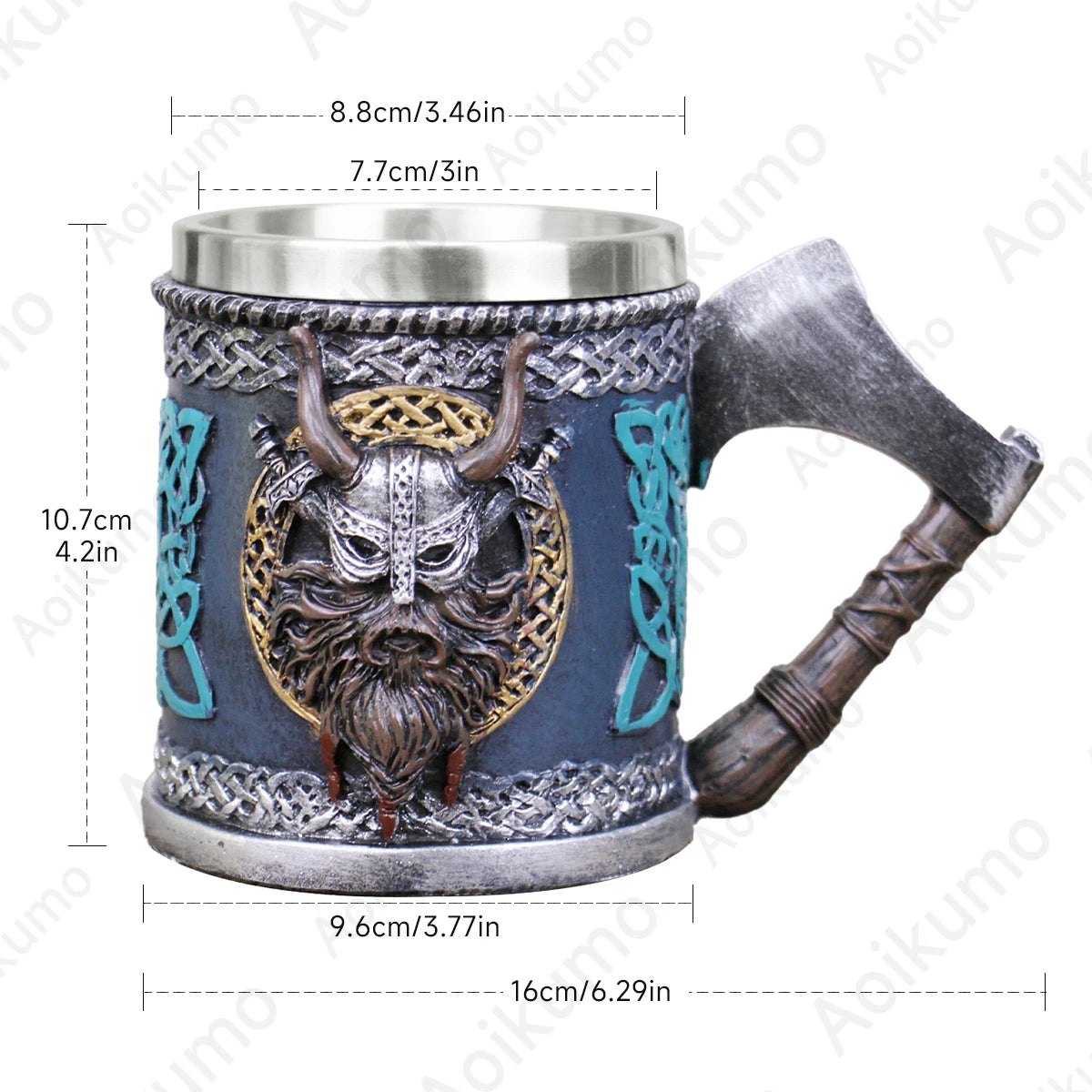 Viking Skull Stainless Steel Beer Stein Mug, 400ml Nordic Tankard