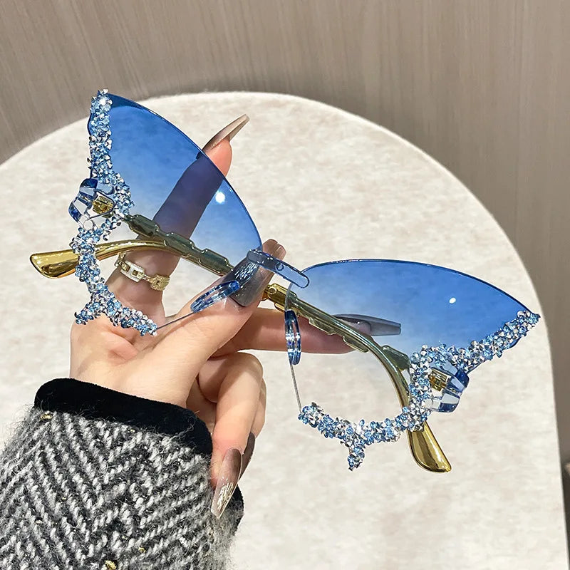 Rimless Butterfly Sunglasses – Cat-Eye Oversized Fashion Shades for Women