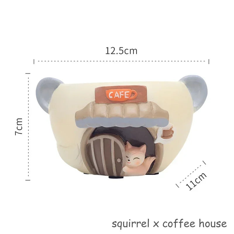 Cute Kitty Fox Resin Succulent Planter Mini Desk Flowerpot for Home Office Decor