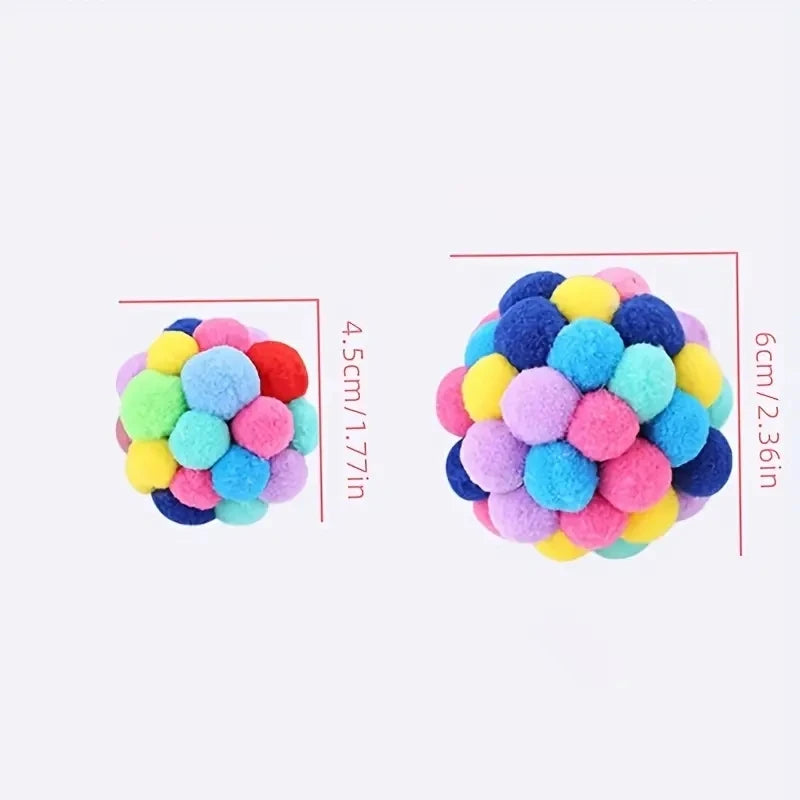 Colorful Pom Pom Cat Toy Ball with Bell Interactive Kitten Play Balls