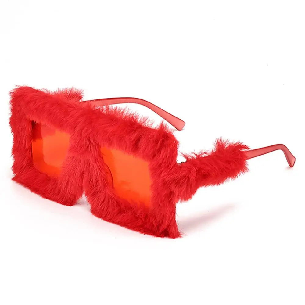 Y2K Oversized Plush Sunglasses Fluffy Winter Shades Halloween Novelty Glasses