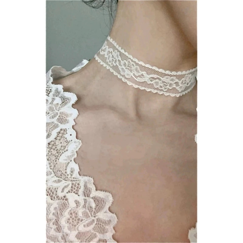 Gothic Lace Flower Choker Necklace for Women – Black & White Victorian Harajuku Neck Collar, Goth Lolita Jewelry