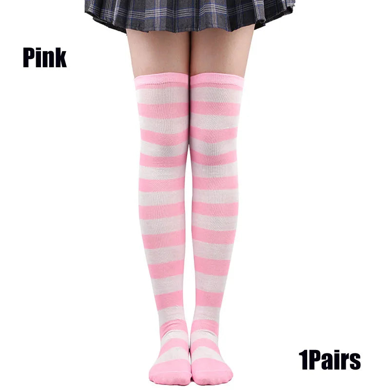 Y2K Striped Over-Knee Socks - Lolita JK Thigh High Stockings for Women