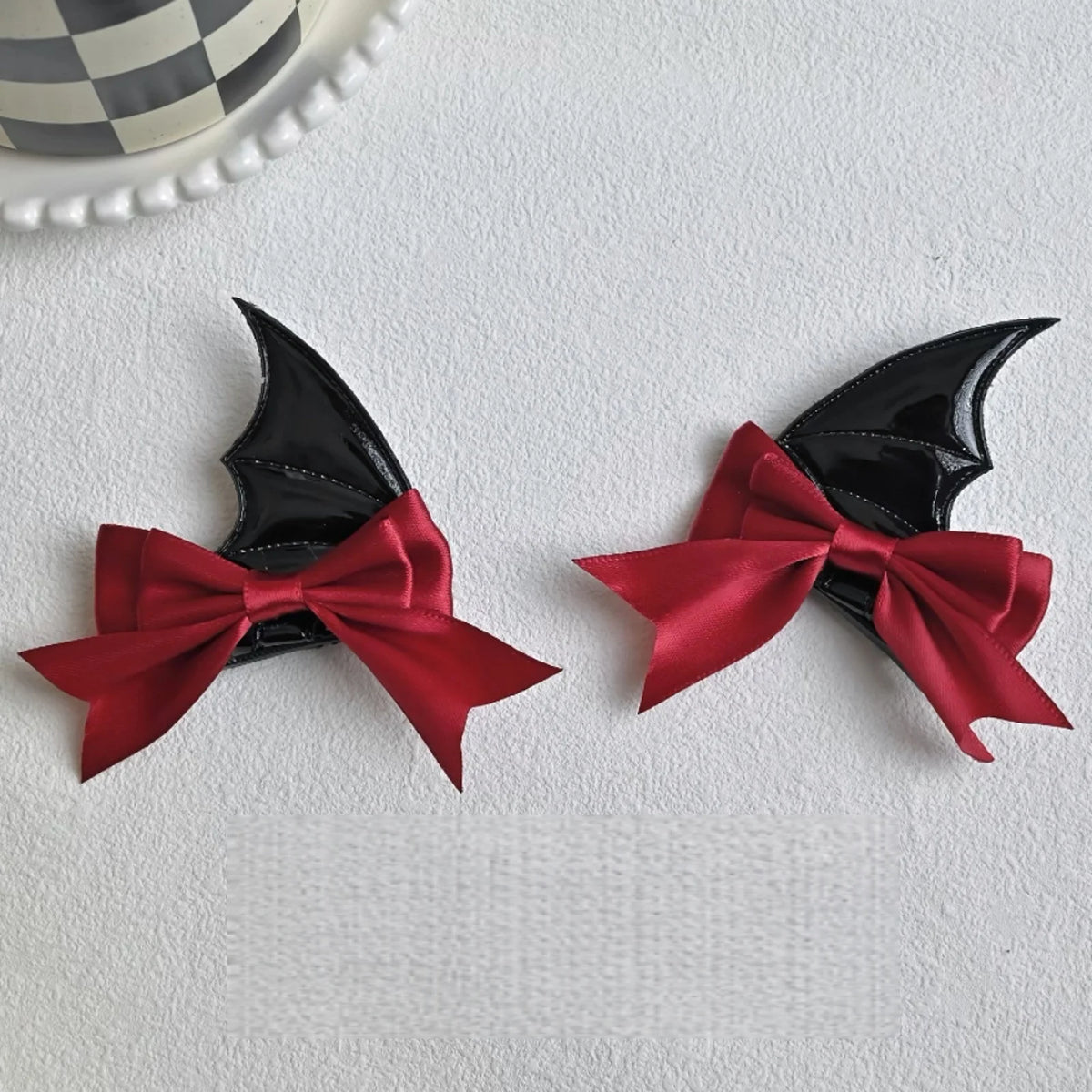 Halloween Devil Horn Bow Hair Clips Gothic Red Black Bat Wing Hairpins Cosplay Set