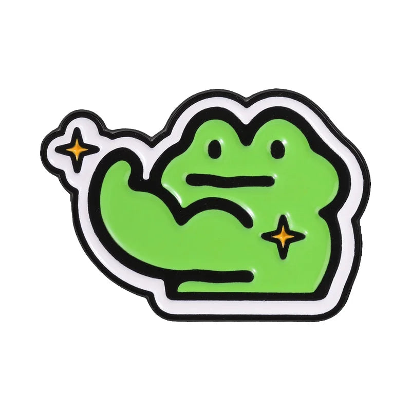 Funny Frog Meme Enamel Pin – Cute Cartoon Muscle Frog Brooch for Backpacks, Jackets & Lapels