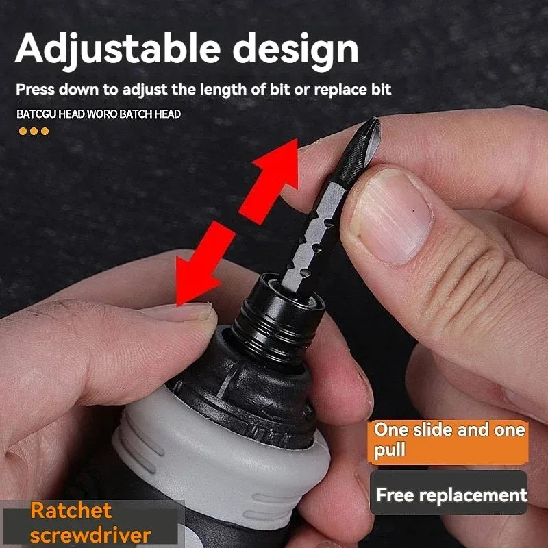 Ratchet Screwdriver Set with 12 Magnetic Bits, Compact Short Handle