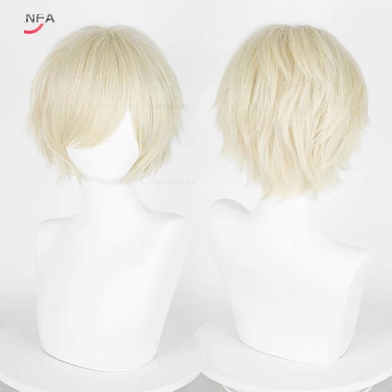Short Straight Anime Cosplay Wig – 30cm Heat Resistant Synthetic Hair in Solid & Mixed Colors for Men and Women