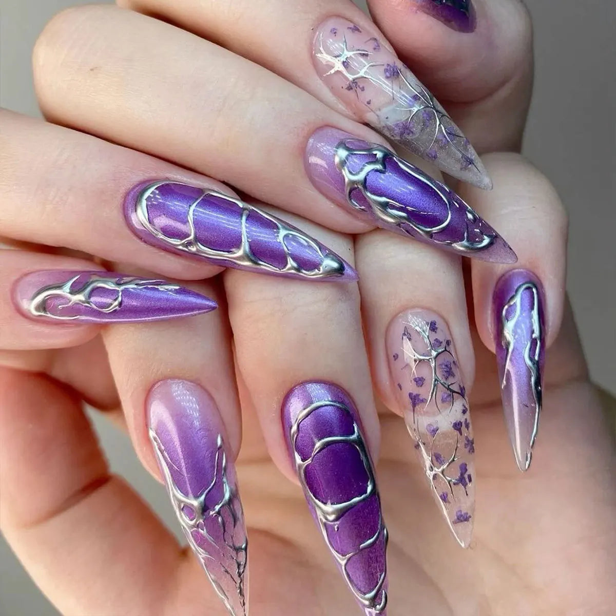 24Pcs Black Y2K Press On Nails, Diamond Butterfly Halloween Long Almond Tips