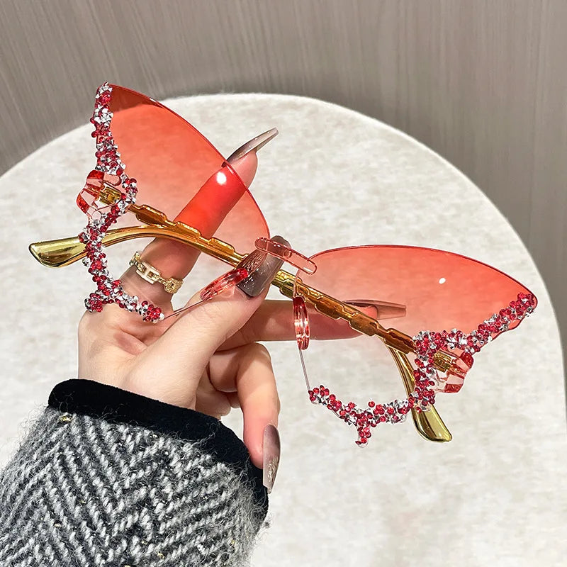 Rimless Butterfly Sunglasses – Cat-Eye Oversized Fashion Shades for Women