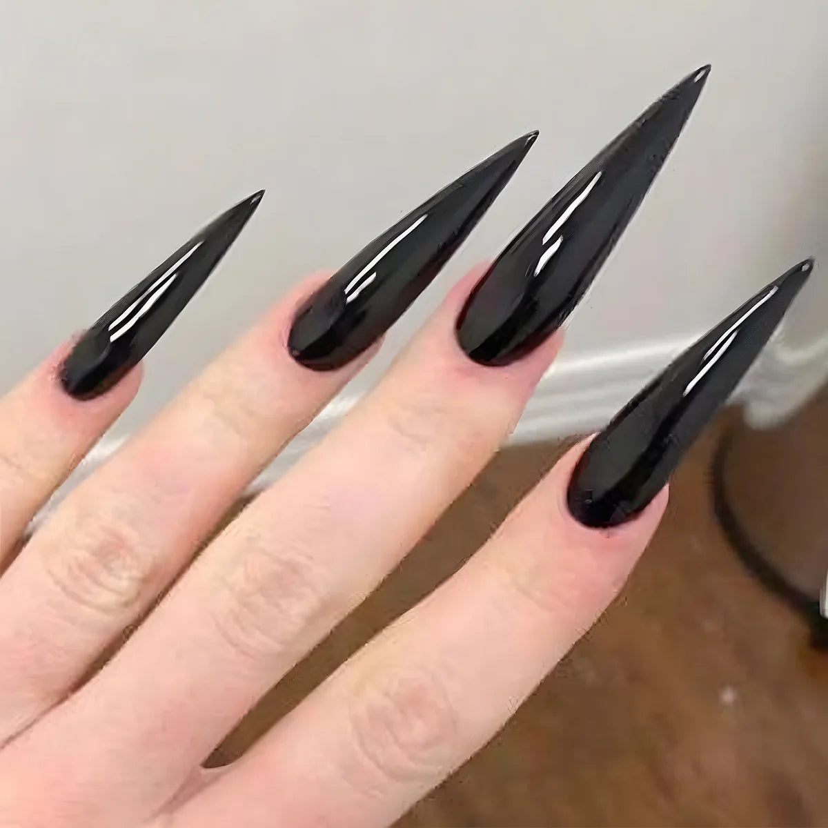24Pcs Black Y2K Press On Nails, Diamond Butterfly Halloween Long Almond Tips