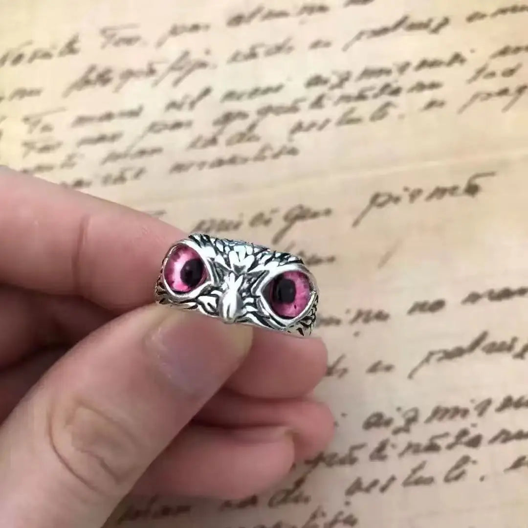 Evil Eye Owl Adjustable Ring, Antique Silver Gothic Punk Animal Finger Jewelry