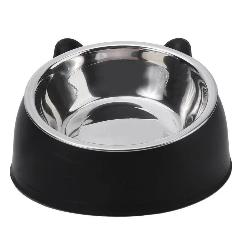 Stainless Steel Double Cat Bowl – Tilted Raised Pet Feeder, 5 Colors