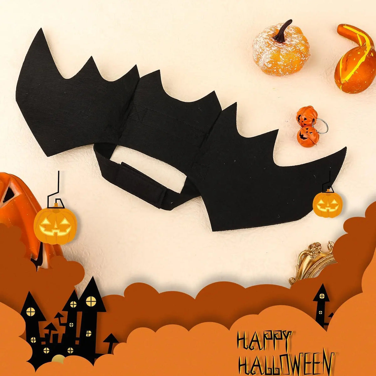 Halloween Pet Bat Wings Costume - Cat Dog Outfit with Pumpkin Bells