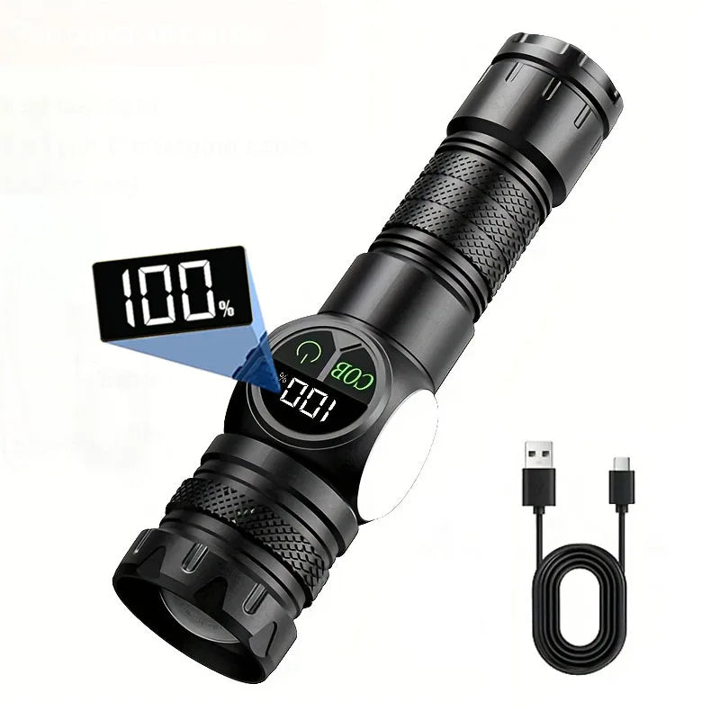 Rechargeable LED Flashlight – Magnetic Base USB Work Light with Battery Display