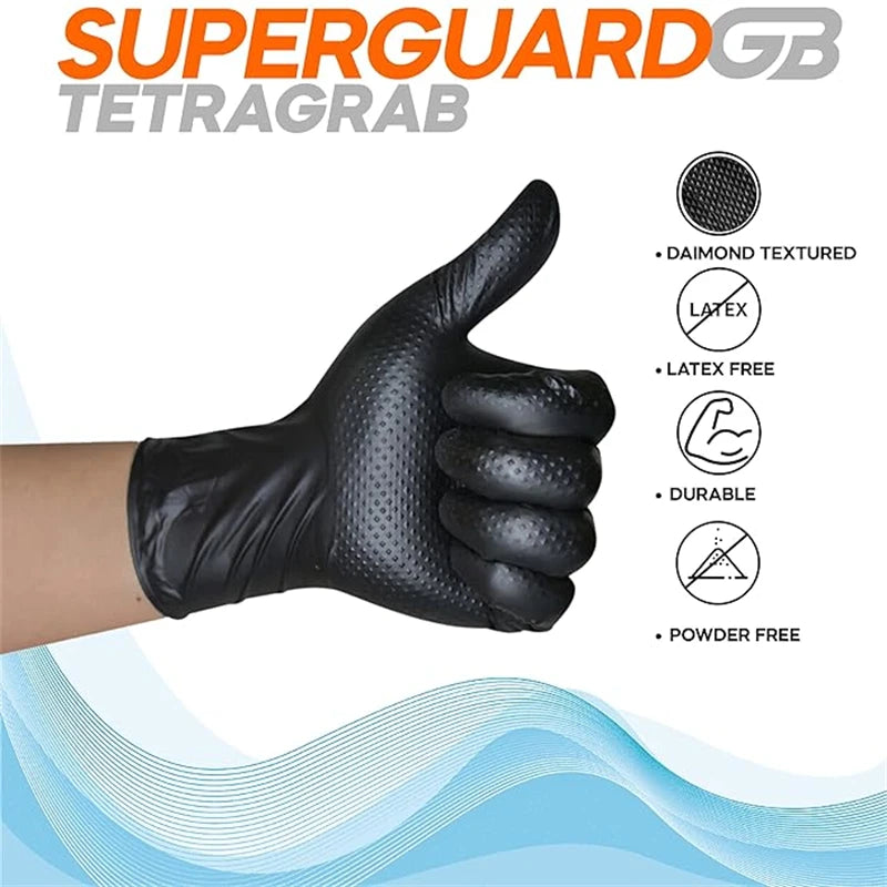 Black Nitrile Gloves 8 Mil – Heavy Duty Disposable Work Gloves, Latex-Free for Mechanics, Cleaning & DIY