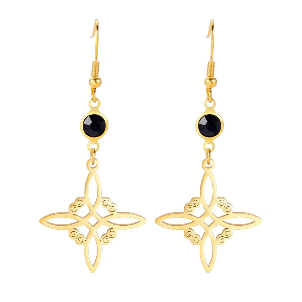 Goth Moon Phase Pentagram Earrings - Stainless Steel Witchy Dangle Jewelry