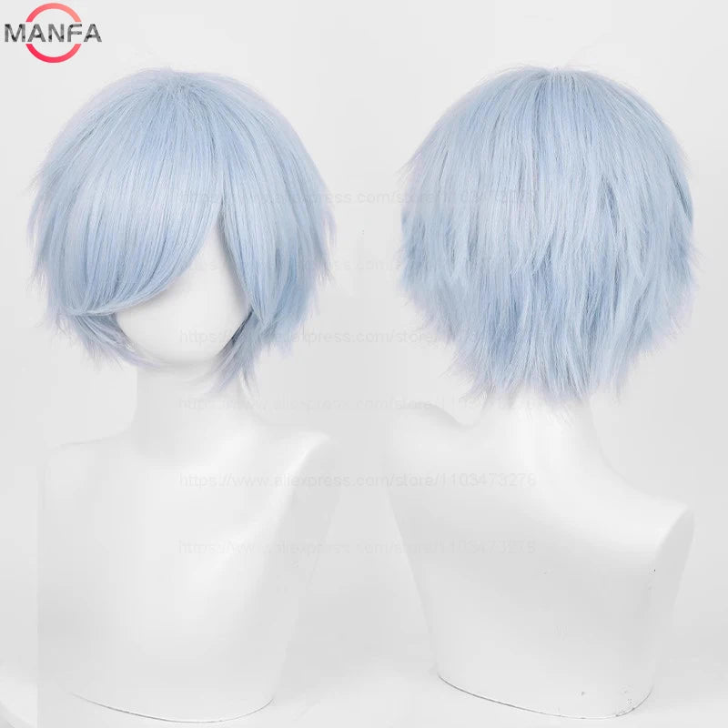 Short Straight Anime Cosplay Wig – 30cm Heat Resistant Synthetic Hair in Solid & Mixed Colors for Men and Women