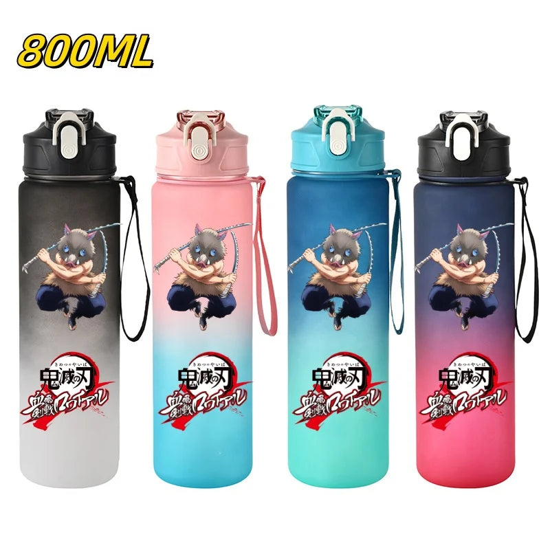 800ml Demon Slayer Water Bottle with Straw, Tanjiro Nezuko Anime Sports Cup