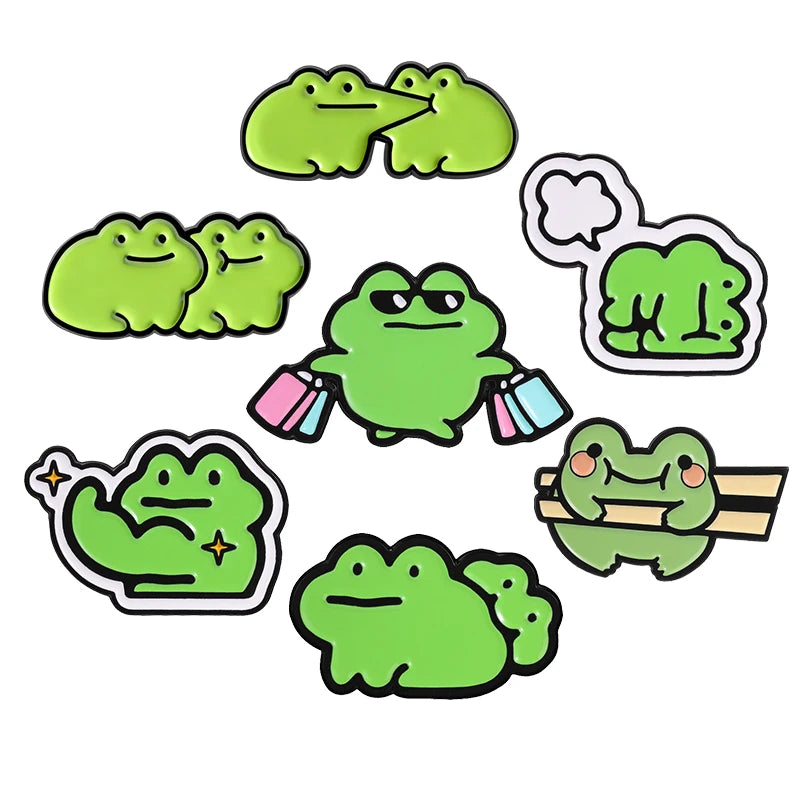 Funny Frog Meme Enamel Pin – Cute Cartoon Muscle Frog Brooch for Backpacks, Jackets & Lapels