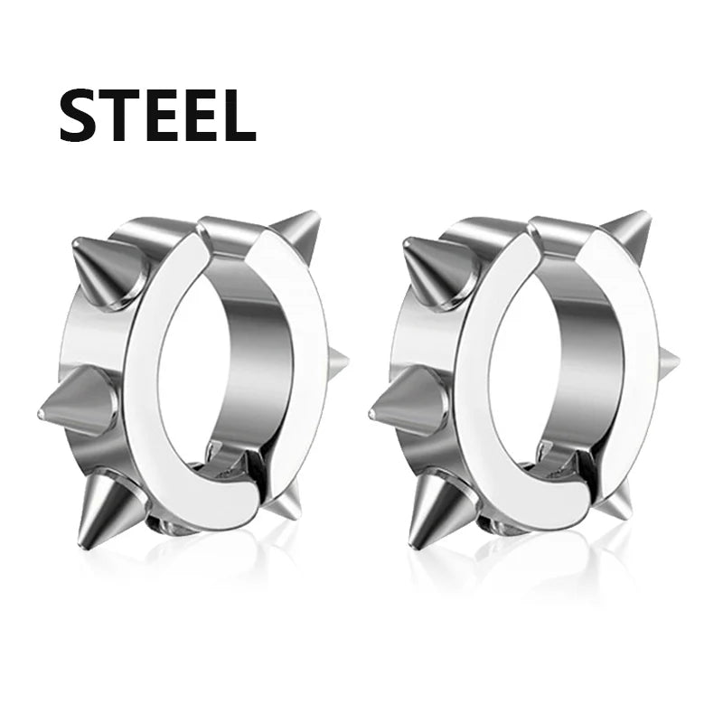 Punk Spiky Thorn Stud Earrings, Stainless Steel Gothic Unisex Jewelry