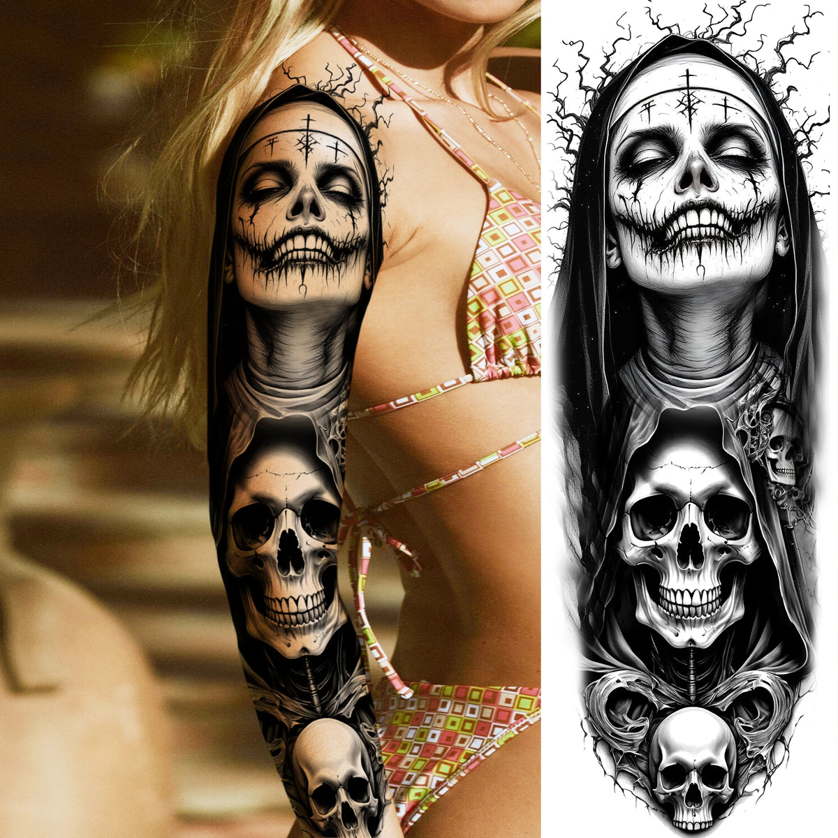 Full Arm Temporary Tattoo Sleeve, Waterproof Realistic Fake Tattoos for Men and Women