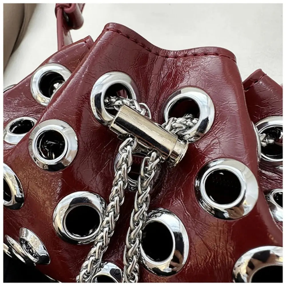 Punk Metal Stud Rivet Shoulder Bag – Y2K Gothic Chain Underarm Crossbody Handbag for Women