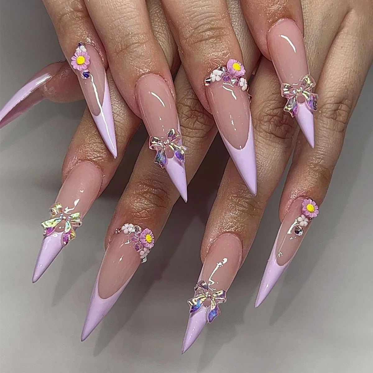 24Pcs Black Y2K Press On Nails, Diamond Butterfly Halloween Long Almond Tips