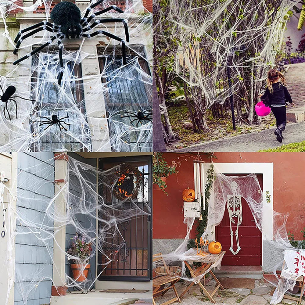 Halloween Spider Web Decoration Stretchy Cobweb with Spiders Gothic Haunted House Decor