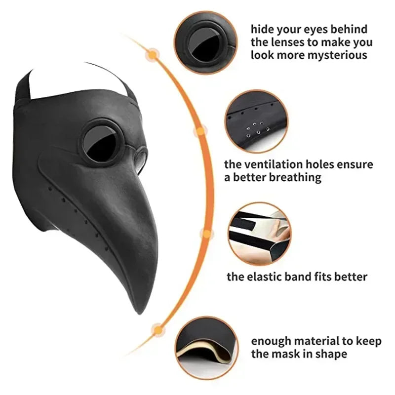Plague Doctor Latex Mask – Steampunk Bird Beak Halloween Costume Mask for Adults & Kids