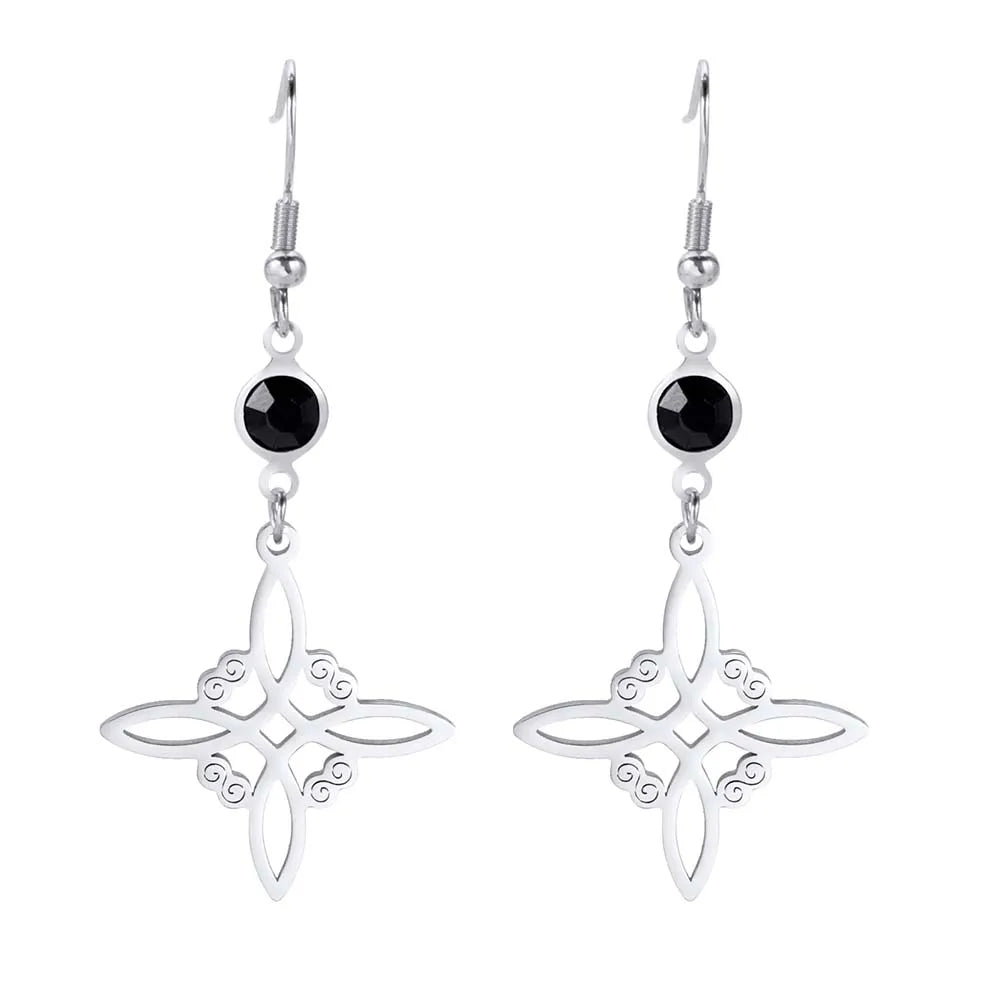 Goth Moon Phase Pentagram Earrings - Stainless Steel Witchy Dangle Jewelry
