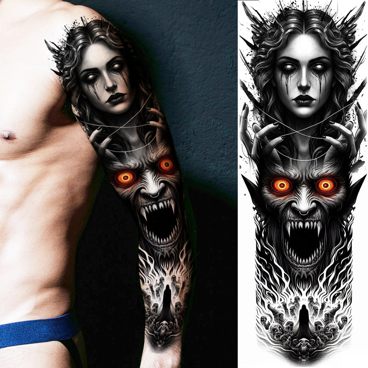 Full Arm Temporary Tattoo Sleeve, Waterproof Realistic Fake Tattoos for Men and Women