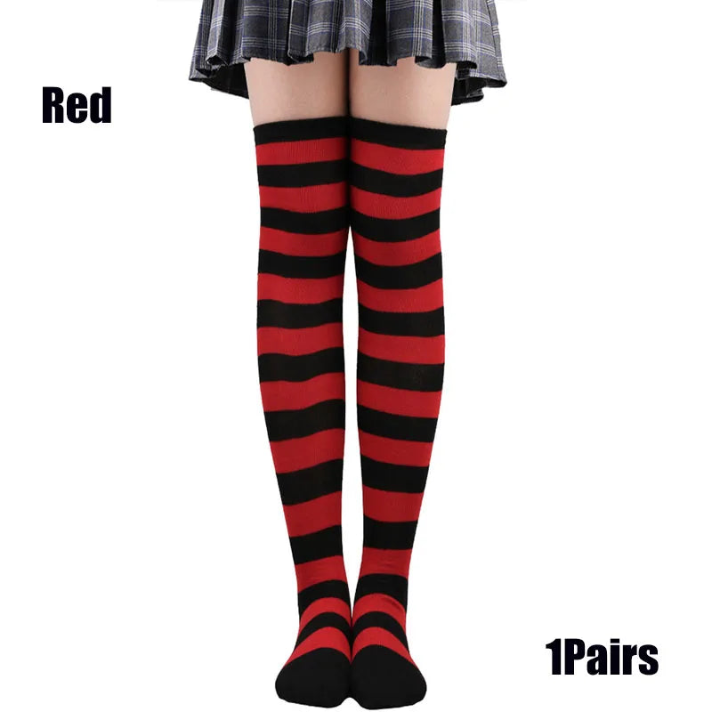Y2K Striped Over-Knee Socks - Lolita JK Thigh High Stockings for Women