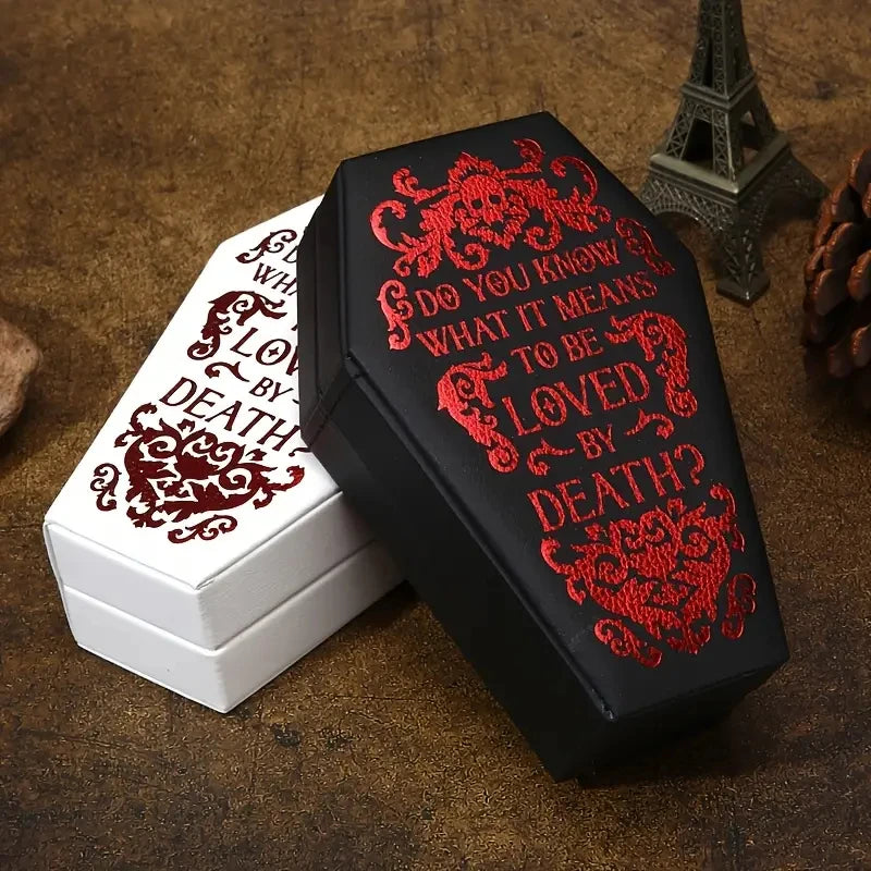 Gothic Coffin Jewelry Box PU Leather Velvet Lined Organizer for Rings Earrings Necklaces Halloween Gift