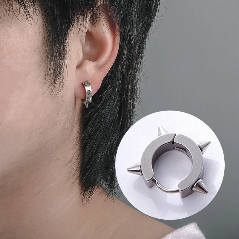 Punk Spiky Thorn Stud Earrings, Stainless Steel Gothic Unisex Jewelry