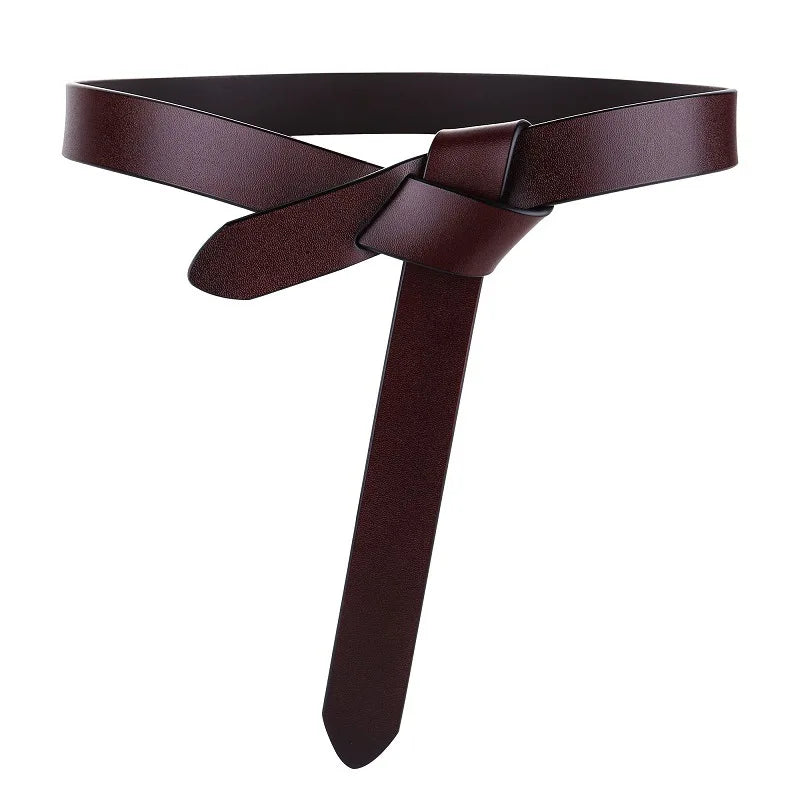 Genuine Cowhide Leather Knotted Belt for Women – Soft Gothic Retro Corset Girdle for Dresses