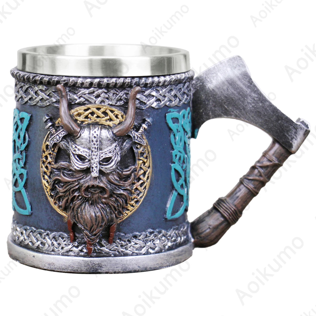 Viking Skull Stainless Steel Beer Stein Mug, 400ml Nordic Tankard