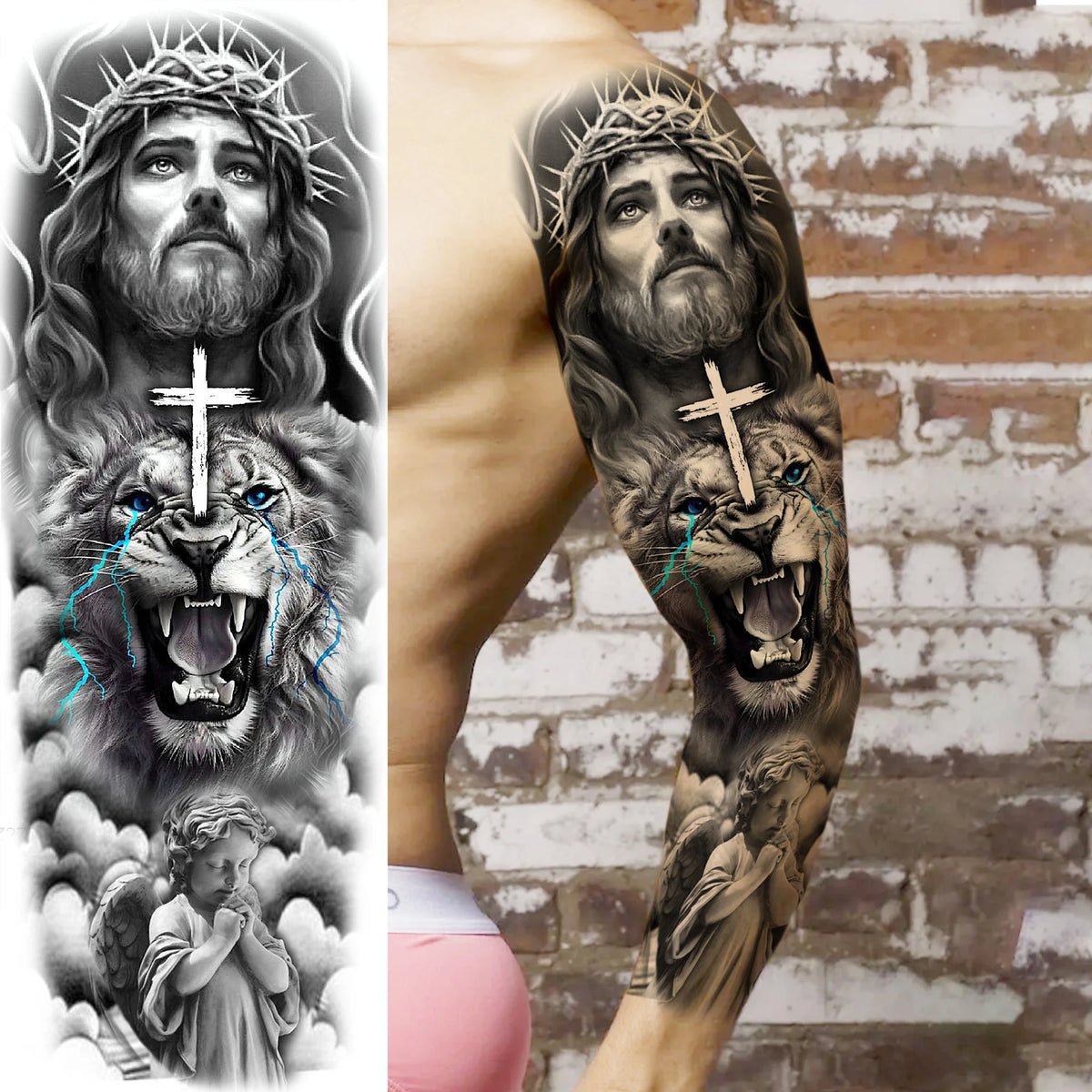 Full Arm Temporary Tattoo Sleeve, Waterproof Realistic Fake Tattoos for Men and Women