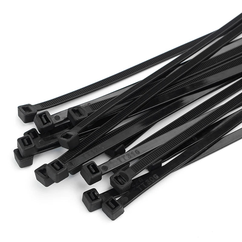 Self-Locking Nylon Cable Ties 100 PCS - Black Heavy Duty Zip Ties for Wire Management